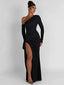 Elegant Silhouette Long Sleeve Maxi Dress with Thigh High Split