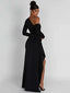 Elegant Silhouette Long Sleeve Maxi Dress with Thigh High Split