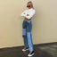 Patchwork Perfection Mid Waist Straight Leg Jeans