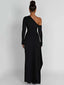 Elegant Silhouette Long Sleeve Maxi Dress with Thigh High Split