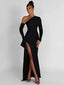 Elegant Silhouette Long Sleeve Maxi Dress with Thigh High Split